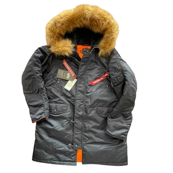 ALPHA INDUSTRIES N -3B blue army XL HOODED PARKA winter‎ coat women - Picture 2 of 12